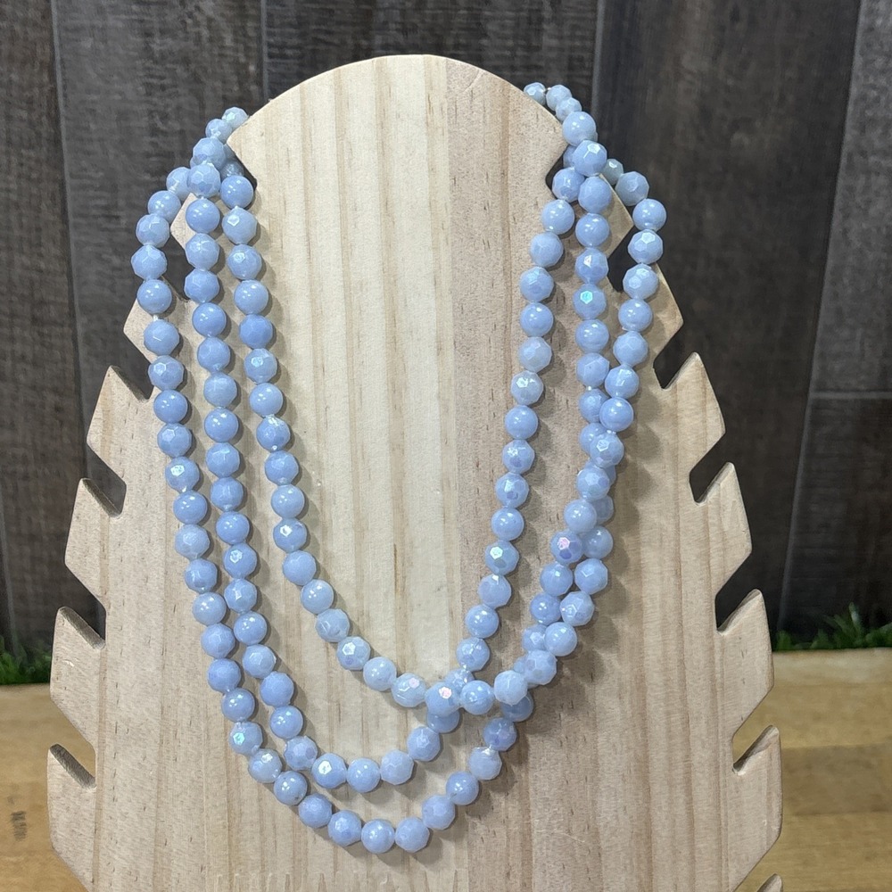 Vintage West Germany Triple Strand Blue Faceted Glass Bead Necklace